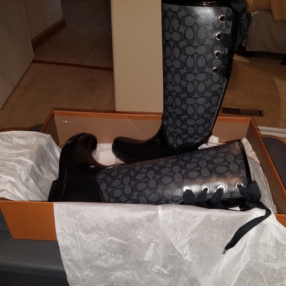 Coach rain boots with faux fur lining